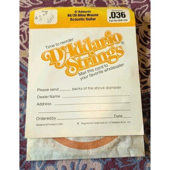 D'Addario BW036 Guitar String Plus Vintage Index Card Acoustic 80/20 Bronze - Picture 3 of 3